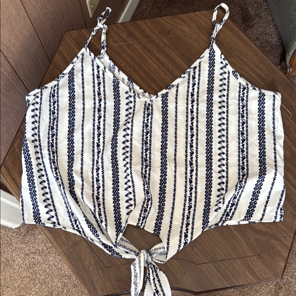 Navy and White Striped Women's Top